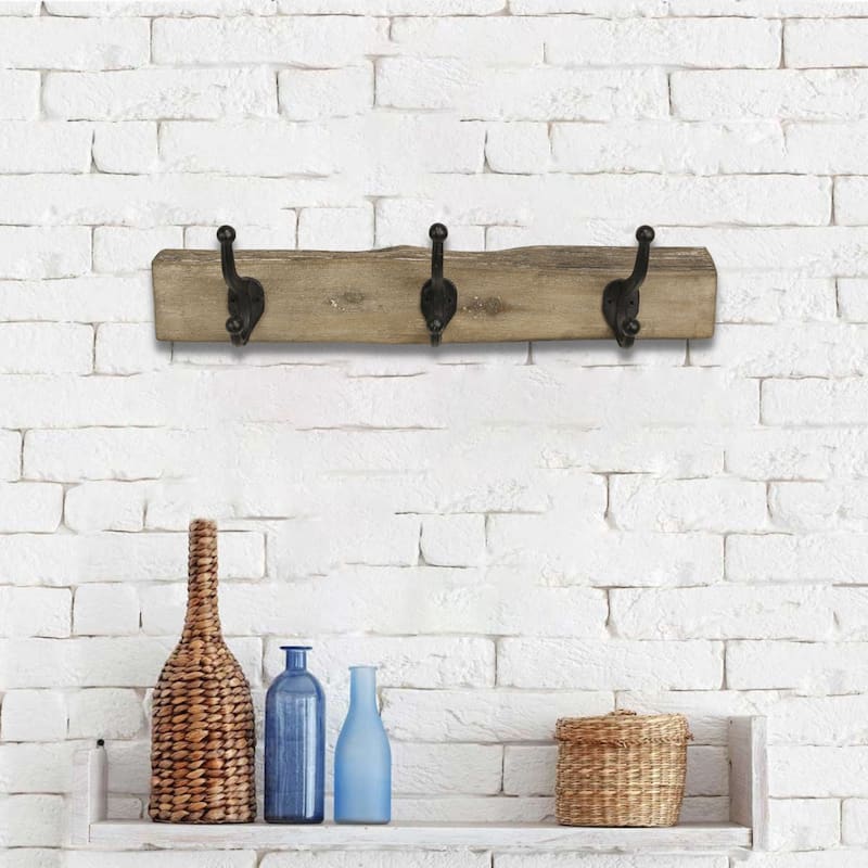 Brown Wood Rustic Plank with 3 Wall Hooks