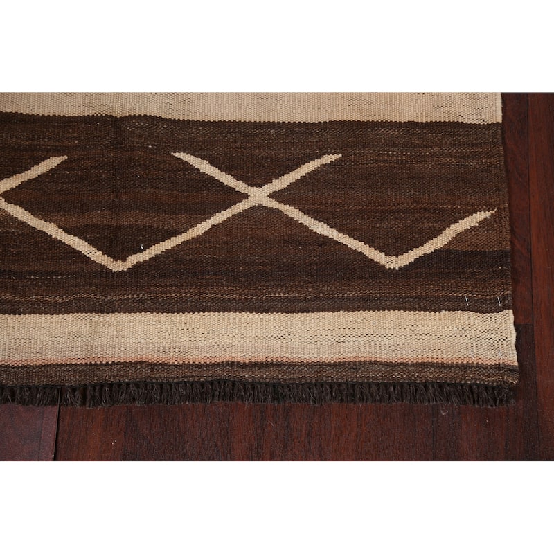 Natural Dye Kilim Oriental Wool Runner Rug Flat-weave Staircase Carpet - 3'2" x 12'9"