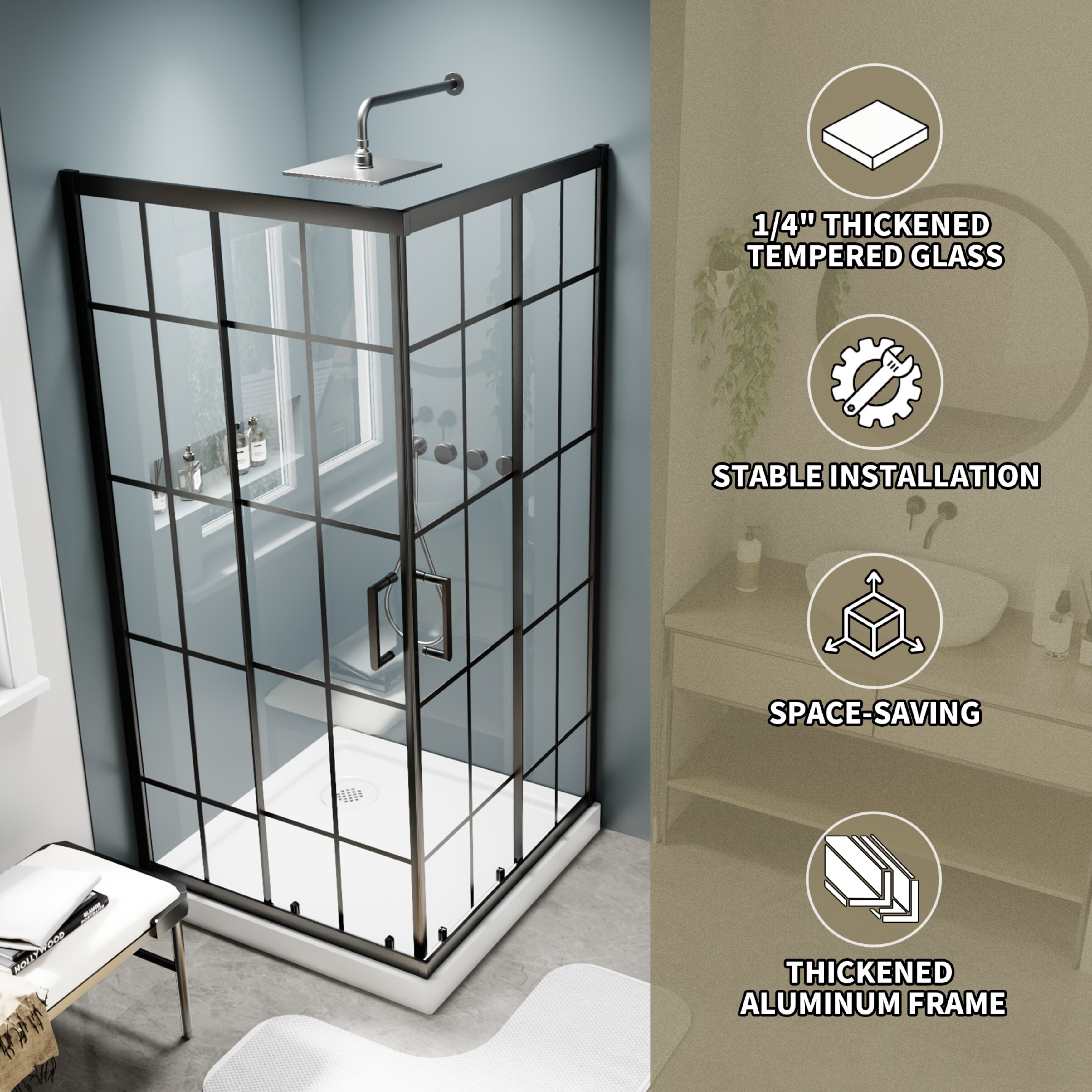 36'' x 71'' Corner Sliding Shower Door - Self-Cleaning Glass