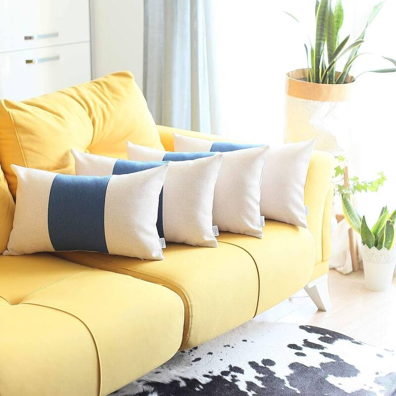 HomeRoots Set Of Four 20" X 12" Grey And Blue Geometric Zippered Handmade Polyester Lumbar Pillow