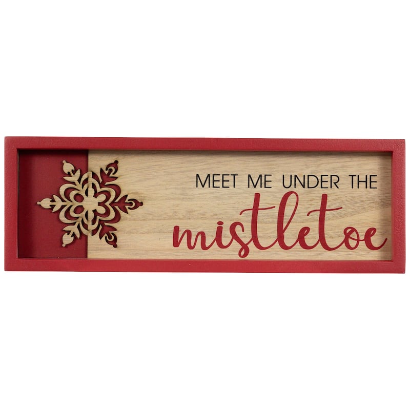 11.75" Red Framed "Meet Me Under The Mistletoe" Christmas Wall Decor