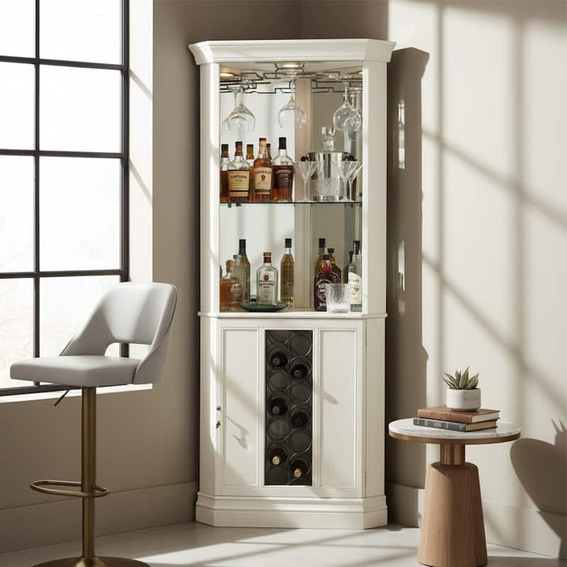 Howard Miller Piedmont V CornerAged-linen Wine Cabinet - Wood/Glass - White