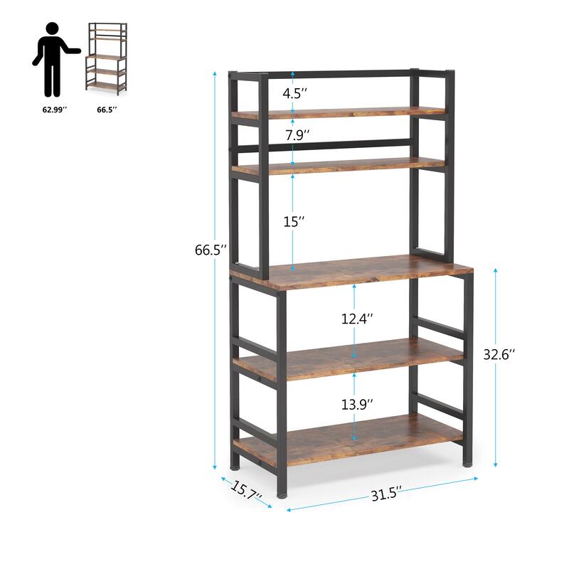 Brown/ Black 5-Tier Industrial Kitchen Bakers Rack Microwave Stand with Hutch,White Modern Kitchen Utility Storage Shelf