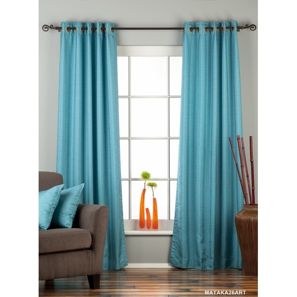 Turquoise Ring Top Matka Raw Silk Curtain / Drape / Panel - Piece. Opens flyout.