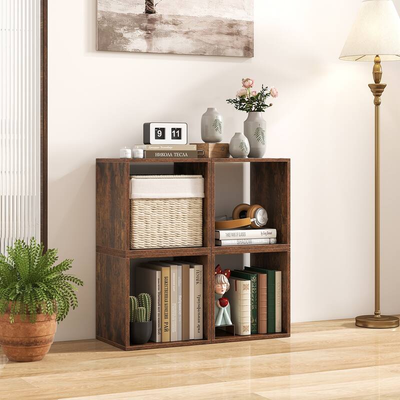 Gymax Set of 4 Stackable Storage Cube Free-standing Storage Organizer