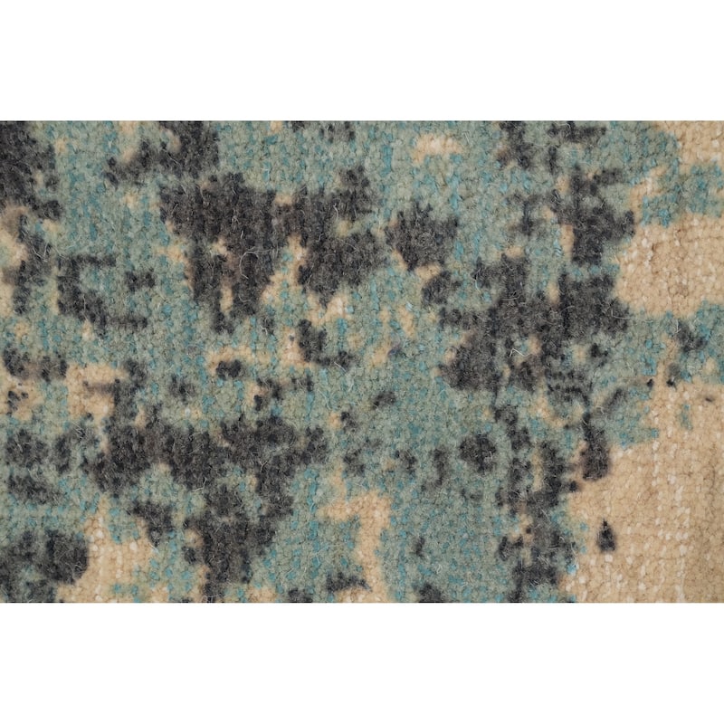 Hand Knotted Oriental Viscose Silk Carpet Modern Abstract Navy Blue & Blues Abstract Area Rug - 8' 1'' X 5' 1''