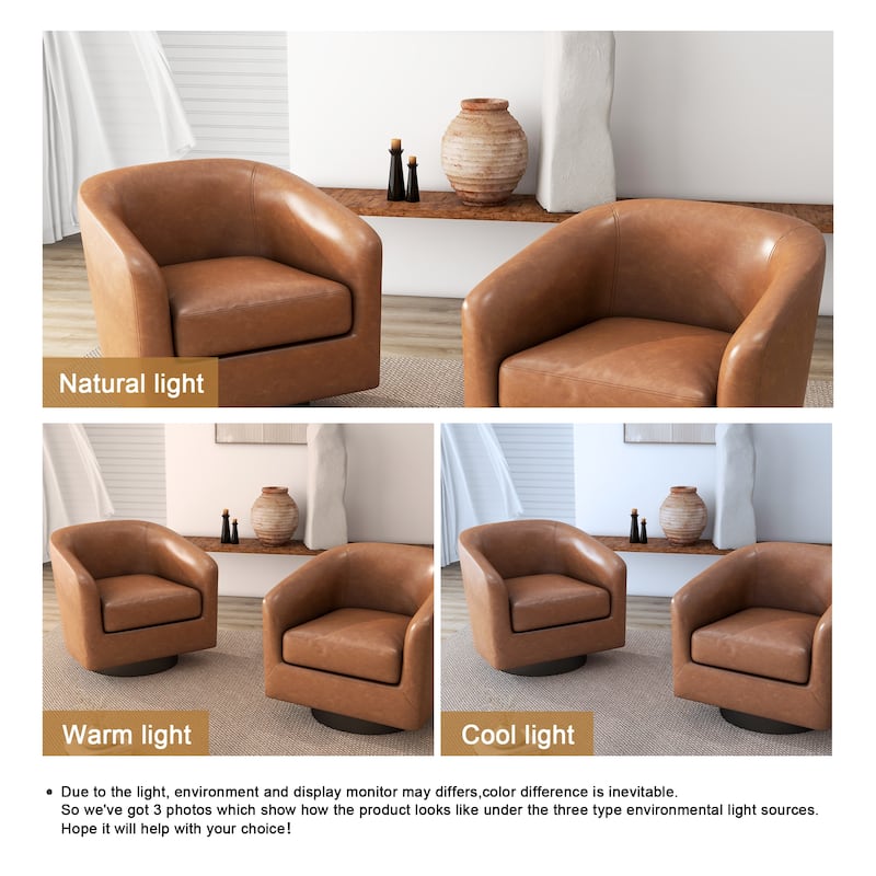 2 Set Round Barrel Chair 360-Degree Swivel Accent Chairs
