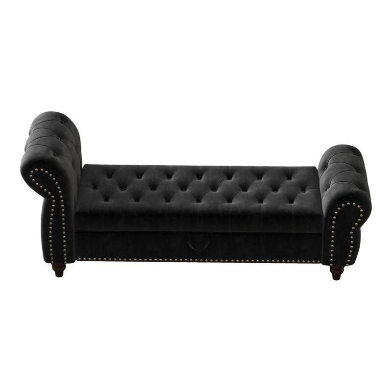 Tufted Upholstery Storage Bench with Nailheads - Black