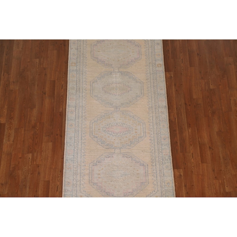 Vegetable Dye Oushak Oriental Runner Rug Handmade Wool Carpet - 3'0"x 9'7"