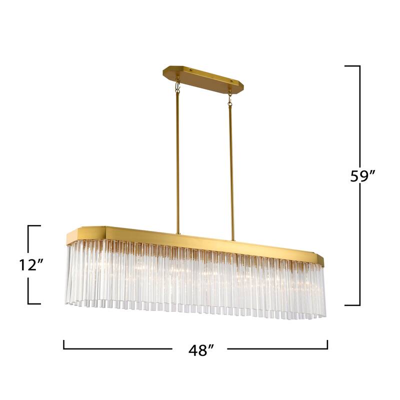 Artcraft Emma 7-Light Island-Light - Brushed Brass with Clear Glass Rods Shade