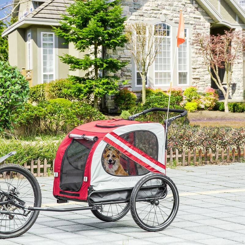 2-in-1 Dog Stroller and Bike Trailer with Skylight, Safety Leash, and 44lb Capacity