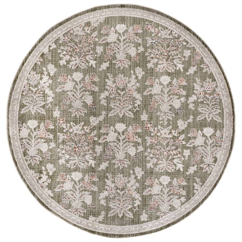 SAFAVIEH Grove Sadete Floral Rug - 6'7" Round - Green/Ivory