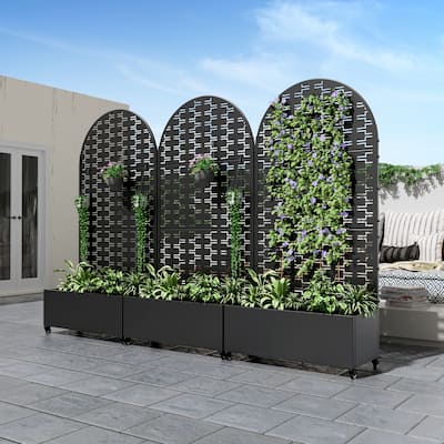 Metal Movable Planter Box with Trellis Privacy Screen Planter Box with Lockable Wheels