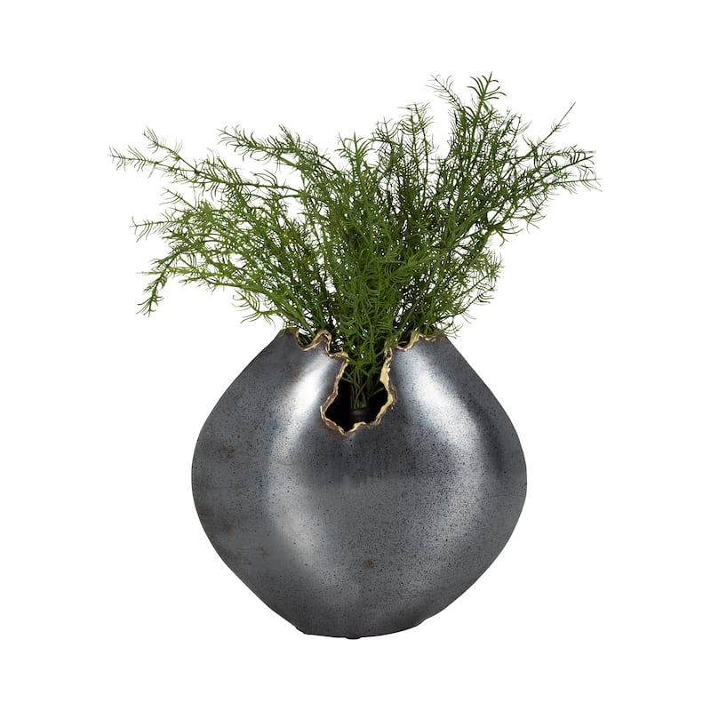 Sagebrook Home Metal Vase - 10" Round Chipped, Elegant Black Decor Piece for Modern Homes