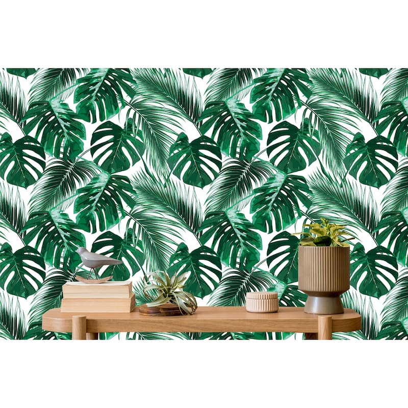 Hawaiian Green Leaves Peel and Stick Wallpaper - 24'' W x 10' L
