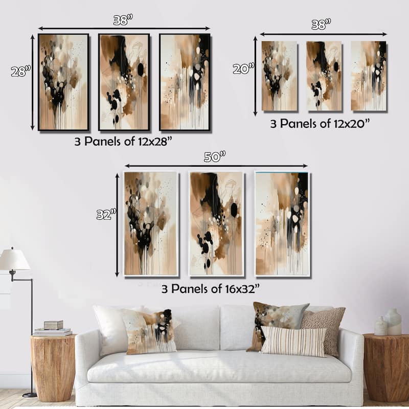 Designart "Brown Mindful Abstraction III" Abstract Framed Wall Art Set Of 3 Frame Gallery Wall Set For Home Decor