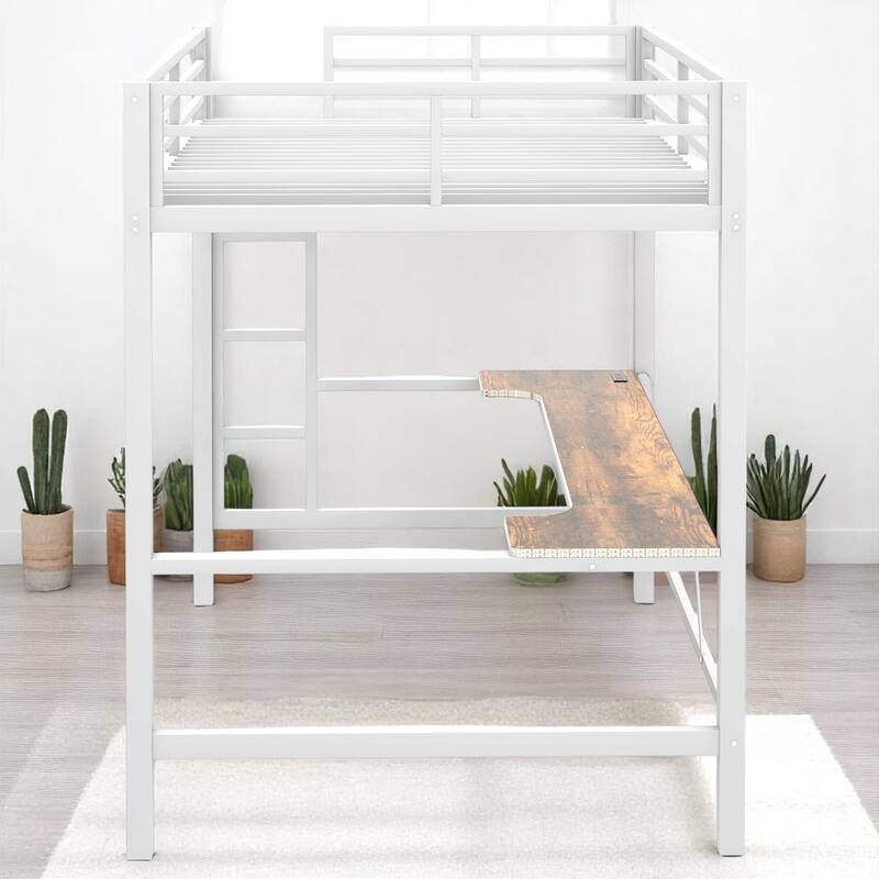 Twin/Full Size Gaming Metal Loft Bed with Desk, Remote LED Light & USB Charging Station - Space-Saving Frame