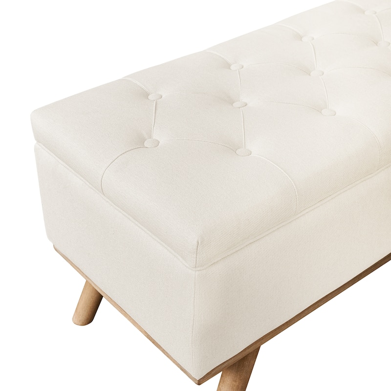 Modern Upholstered Storage Ottoman Button Tufted Storage Bench with Linen Seat End of Bed - 17.5 D X 50.4 W X 20.5 H