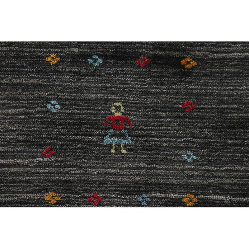 Tribal / Striped Gabbeh Oriental Area Rug Hand-Knotted Wool Carpet - 7'9" x 9'9"