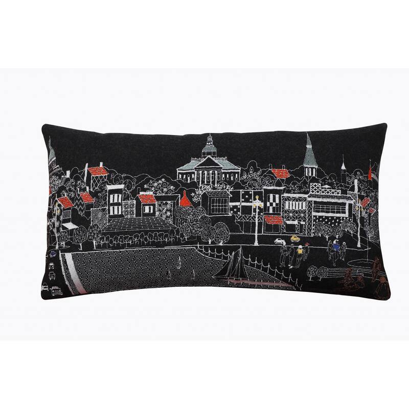24" Black Annapolis Nighttime Skyline Lumbar Decorative Pillow