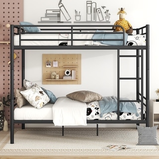 Full Over Full Metal Bunk Bed with Ladder and Guardrail