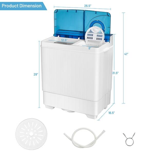 dimension image slide 0 of 2, Costway 26lbs Portable Semi-automatic Washing Machine W/Built-in Drain - See Details