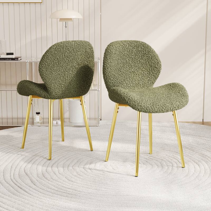 GDFStudio - Calrix Minimalist Teddy Velvet Upholstered Dining Chair Set, Sturdy Golden Metal Legs & Sculpted Backrest, Set of 2