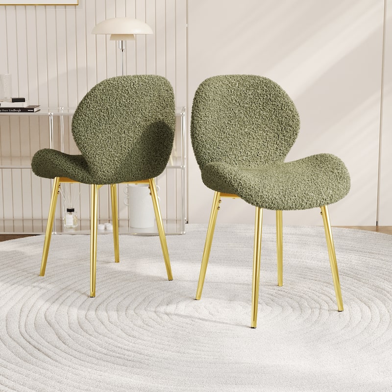 Modern minimalist teddy velvet Dining Chairs Set of 2 with sturdy gold metal legs and comfortable backrest design