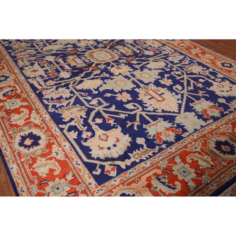 Heriz Serapi Indian Area Rug Hand-Knotted Blue Oriental Wool Carpet - 8'10" x 11'9"