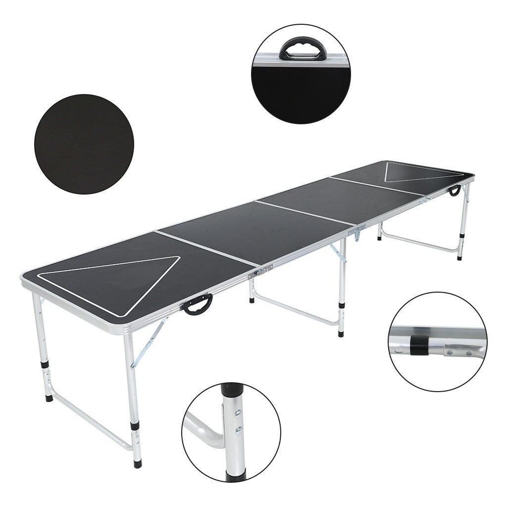Details about   8 Foot Beer Pong Table Premium Outdoor Folding Table Adjustable Height Desk 