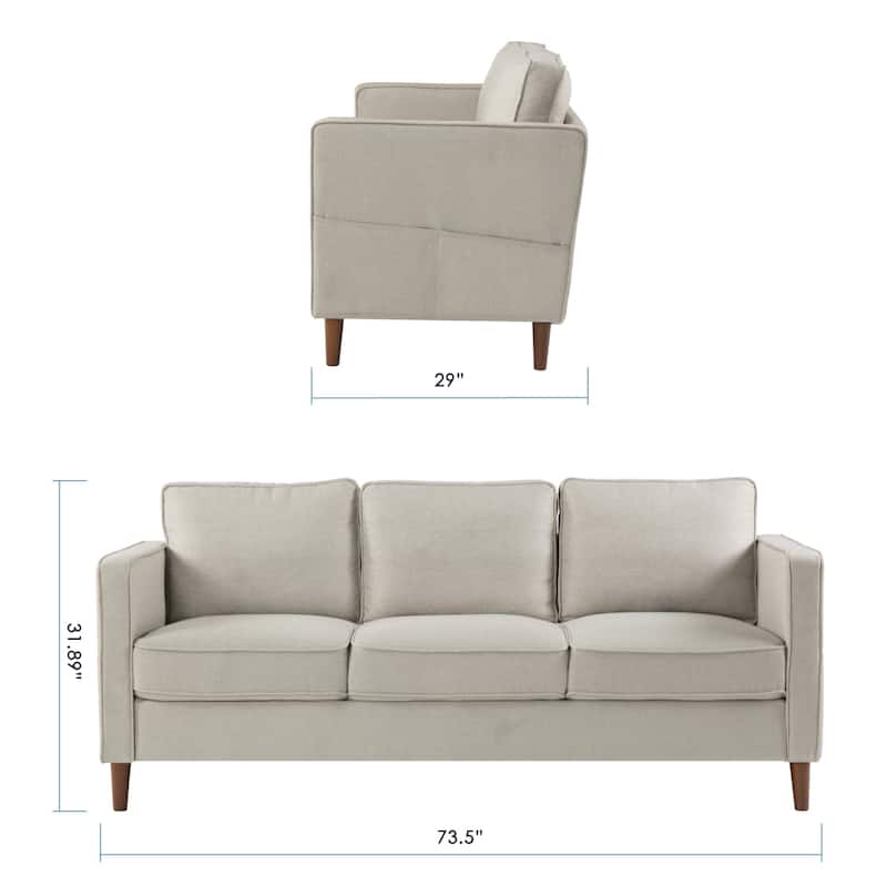 HANA Modern Linen Sofa w/ Arm Pockets by Crown Comfort