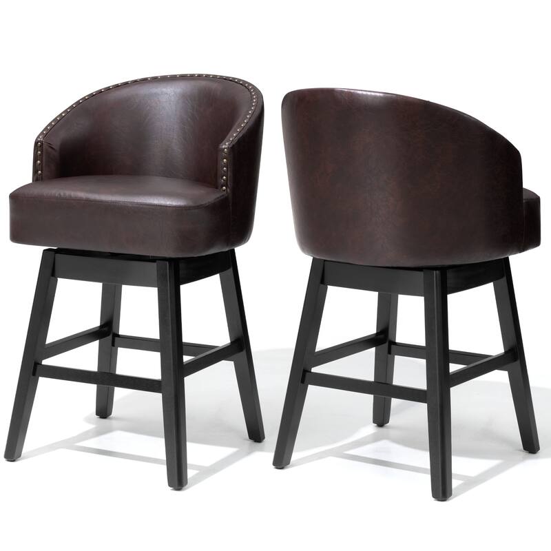 26.4''/31.9"H Faux Leather Upholstered Solid Wood Swivel Bar Stools / Counter Stools