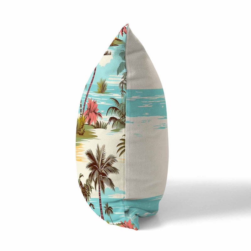 Blue And Pink Tropical Beach Indoor/Outdoor Throw Pillow Zipper