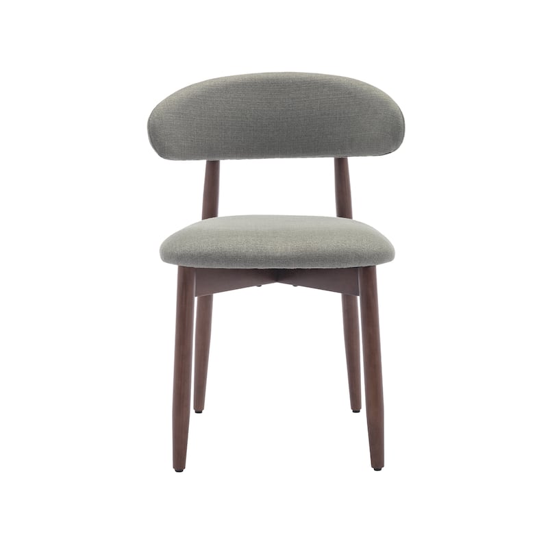 Set of 2 Wooden Dining Chairs, Fabric Upholstered, Beige - Green