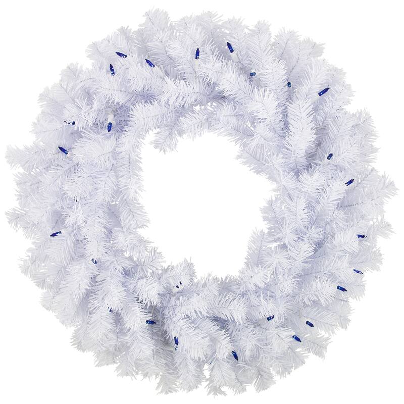 Geneva White Spruce Artificial Christmas Wreath, 24-Inch, Blue Lights