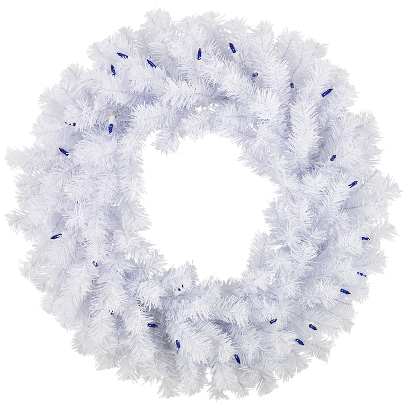 Geneva White Spruce Artificial Christmas Wreath, 24-Inch, Blue Lights