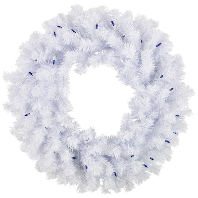 Geneva White Spruce Artificial Christmas Wreath, 24-Inch, Blue Lights