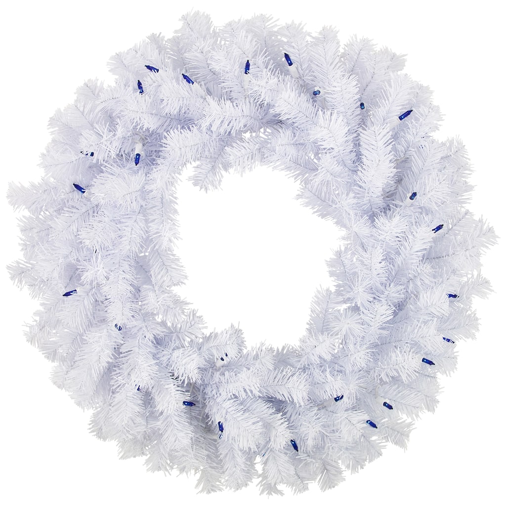 Geneva White Spruce Artificial Christmas Wreath, 24-Inch, Blue Lights