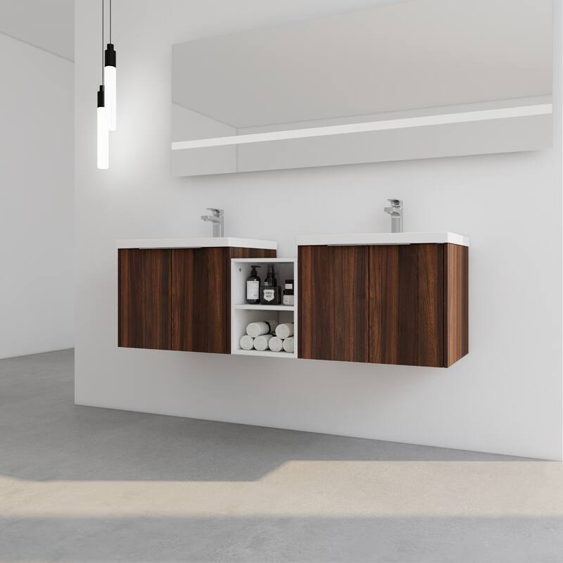 60 Inch Bathroom Vanity with Soft Close Doors, Resin Sink, Ample Storage and Matching Small Shelves (KD Packing)