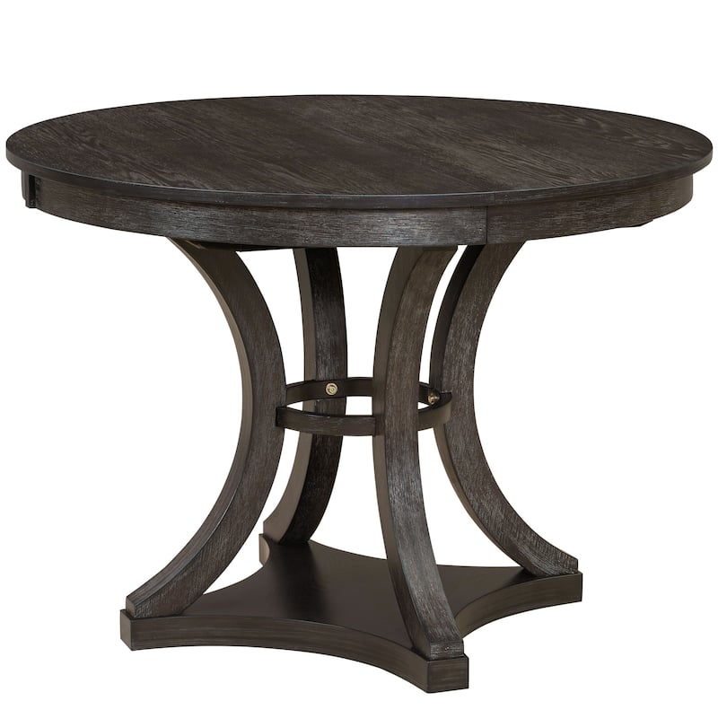5-Piece Retro Functional Dining Table Set Extendable Round Table and 4 Upholstered Chairs for Dining Room and Living Room