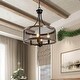 preview thumbnail 1 of 11, Deun Modern Farmhouse 4-Light Drum Mesh Cage Wood Grain Chandelier for Dining Room