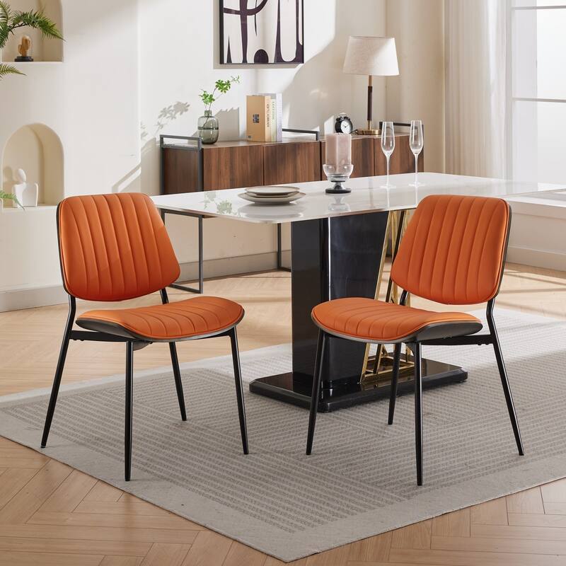 Dining Chairs Set of 2, PU Leather Upholstered Chairs, Kitchen Chairs with Bentwood Back, Metal Legs & Adjustable Foot