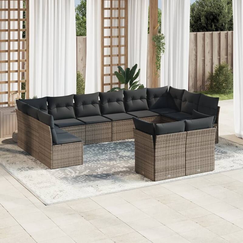 vidaXL Garden Sofa Set Grey with Dark Grey Cushions - 24.4 x 24.4 x 27.2