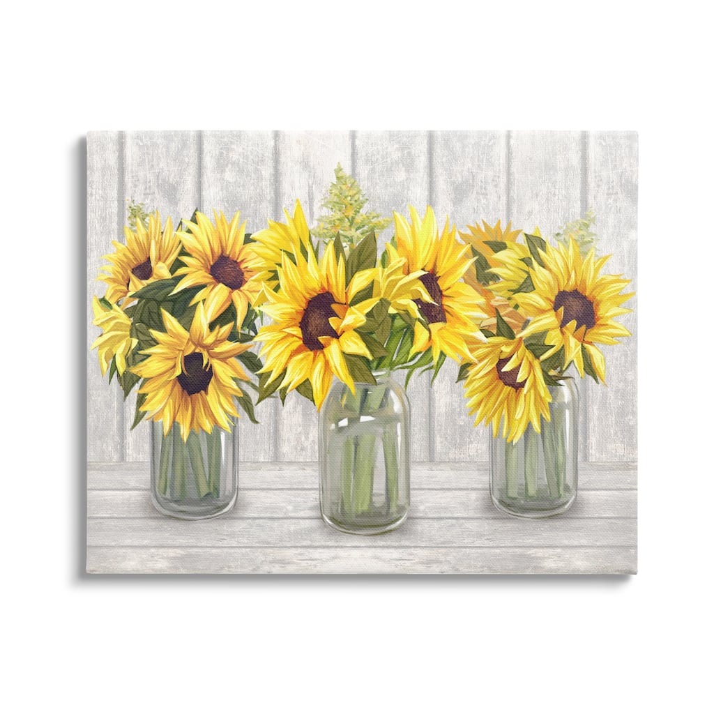 Stupell Three Sunflower Bouquets Country Planks Still Life Canvas Wall Art, Design by Ziwei Li