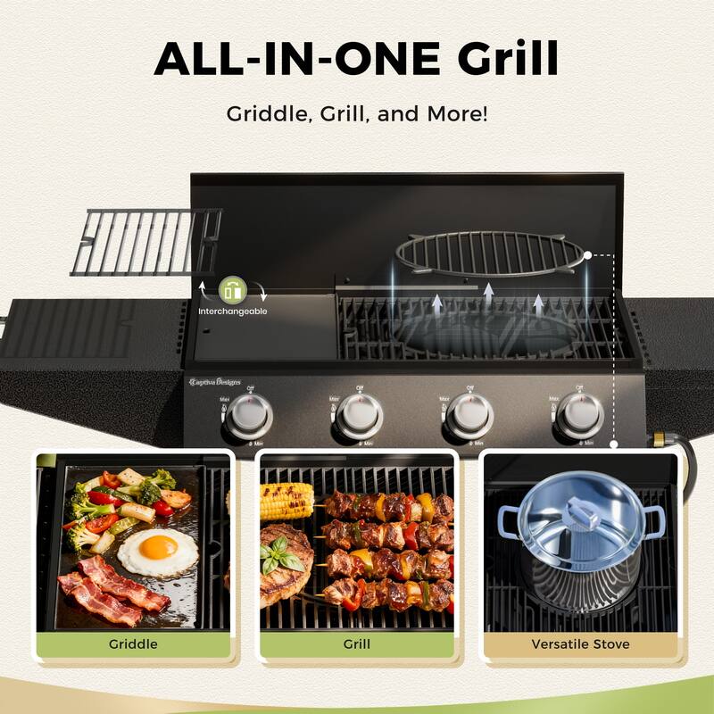 MAISON ARTS 3-in-1 All-in-One Propane Gas Grill with 482 Sq. In. Cooking Area, 52,000 BTU