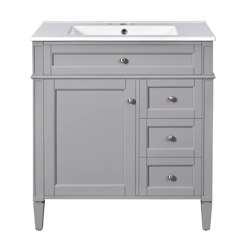 Single Sink Vanity for Bathroom Storage Cabinet with Tip-out Drawer, Small Drawer, Large Drawer, Door Rack and Adjustable Shelf