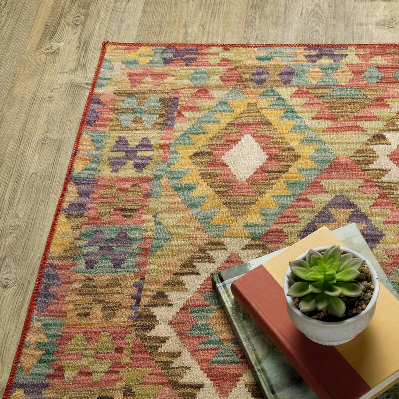 Vista Home Marissa Washable Tribal Inspired Gold/ Multi Indoor Area Rug Mat