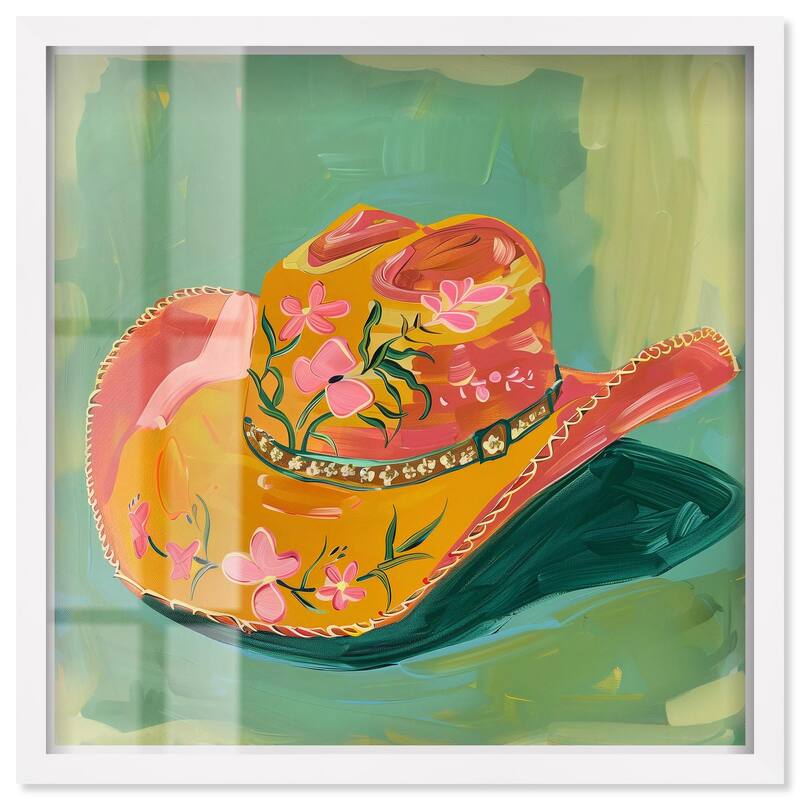 Wildflower Cowboy Hat Shadowbox by Art Remedy - White - 12" x 12"