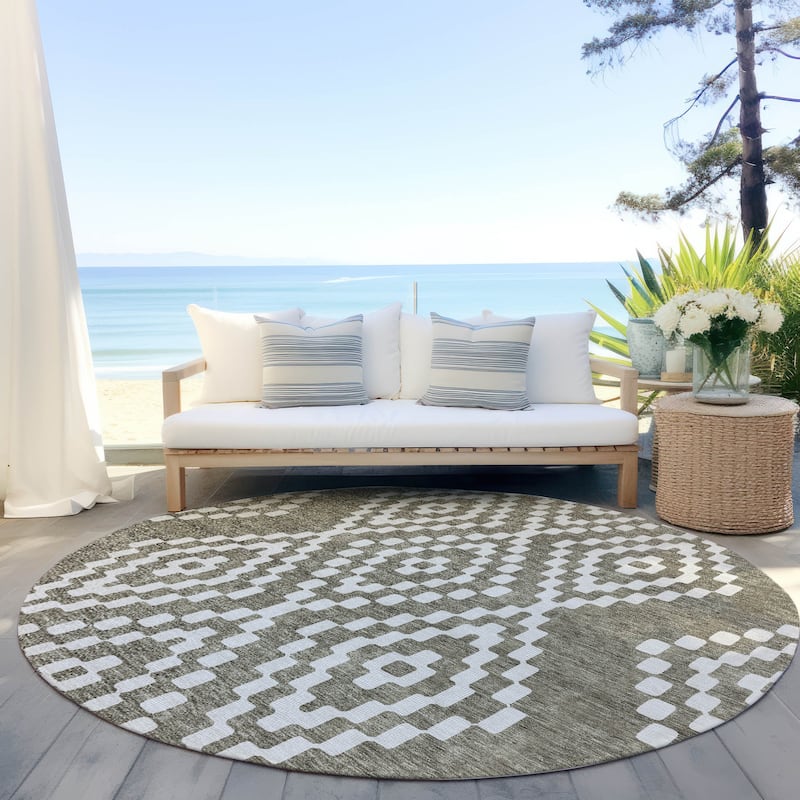 Machine Washable Indoor/ Outdoor Chantille Boho Moroccan Rug - Taupe - 8' x 8'
