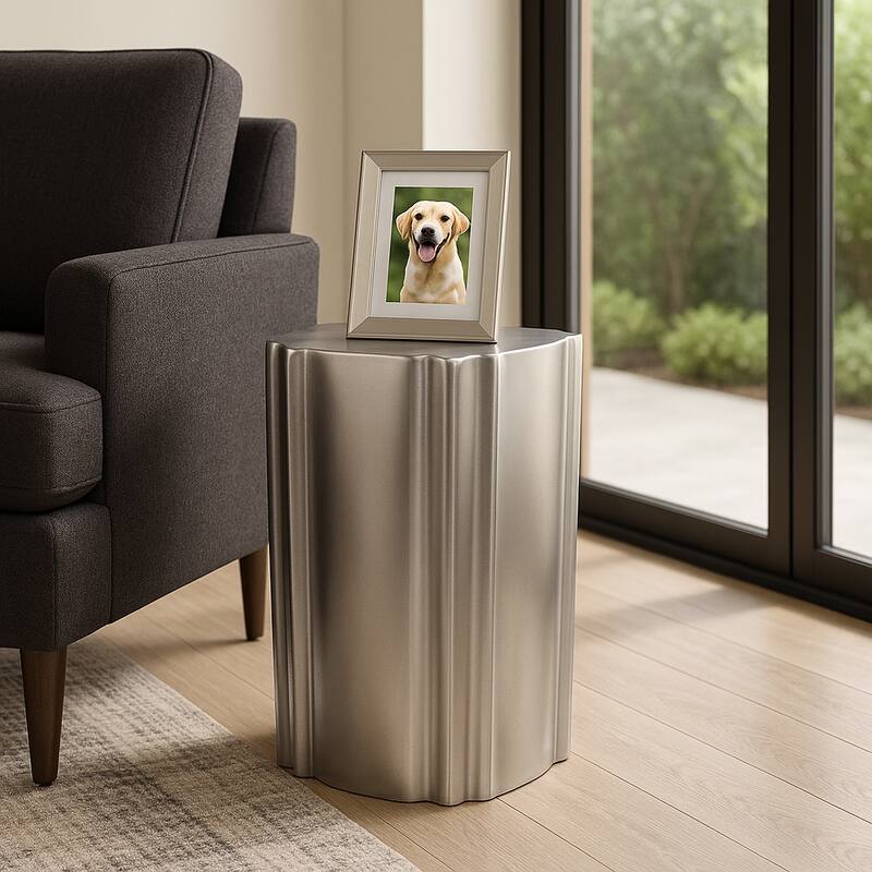 Aluminum Side Table Sculpted Base Modern Narrow Spaces Home Decor